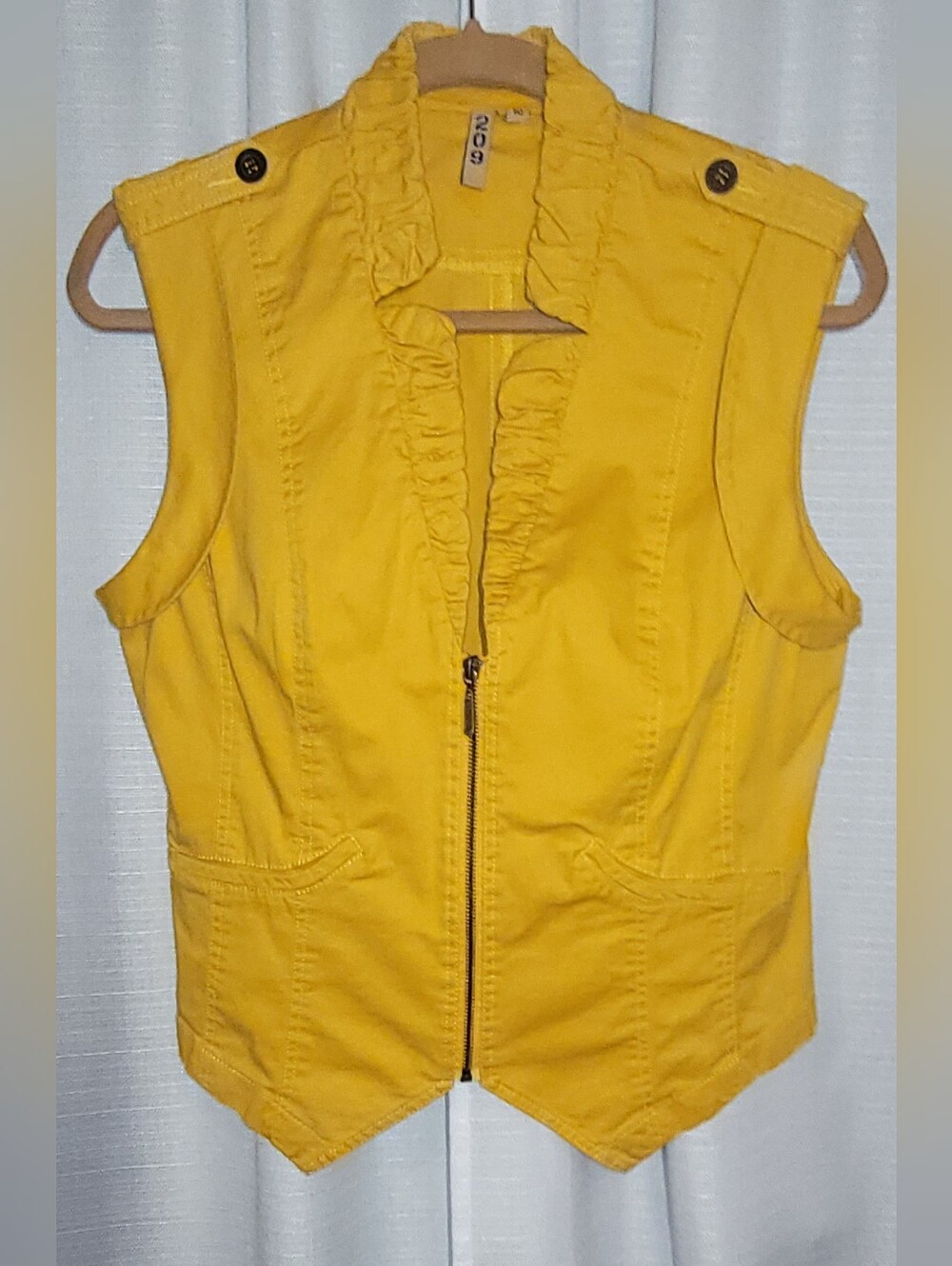 209 Vintage Yellow Ruffled Zip Jean Vest sz 10